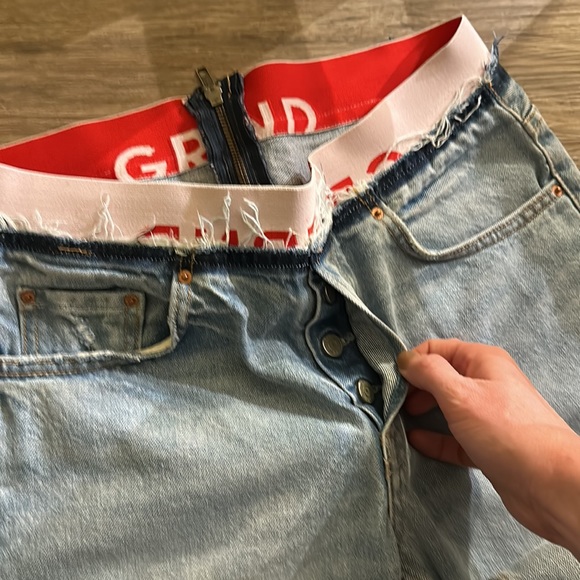 Grlfrnd Denim Turner Straight Leg Baggy Boy Elastic Band Distressed Zip Jeans 27 - Picture 7 of 8